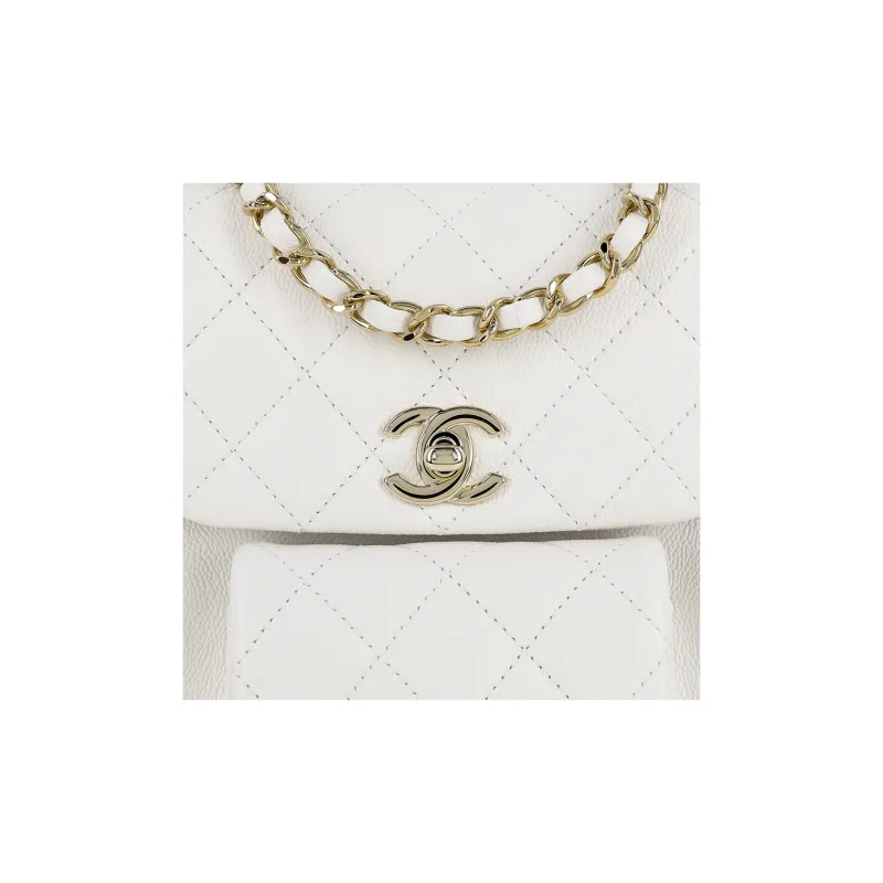 CHANEL Grain Cow Leather Backpack Trumpets Unisex White-4