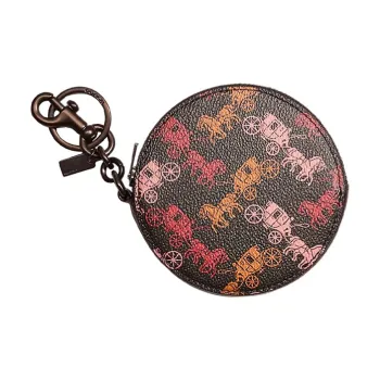COACH Bag Charm Canvas With Shell Pattern Leather Coin Purse Bag Accessory Unisex Black