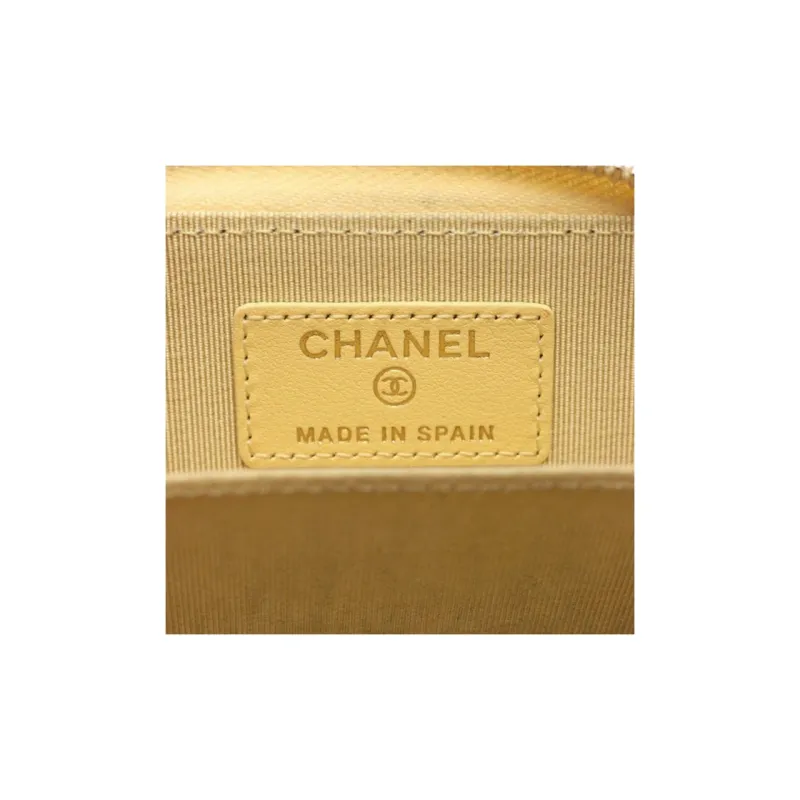 CHANEL Leather Wallet Coin Purse Unisex Yellow-4