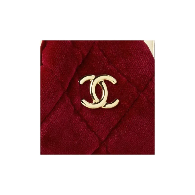 CHANEL Velvet And Gold Toned Metal One Shoulder Crossbody Clutch Regular Women's Burgundy-4