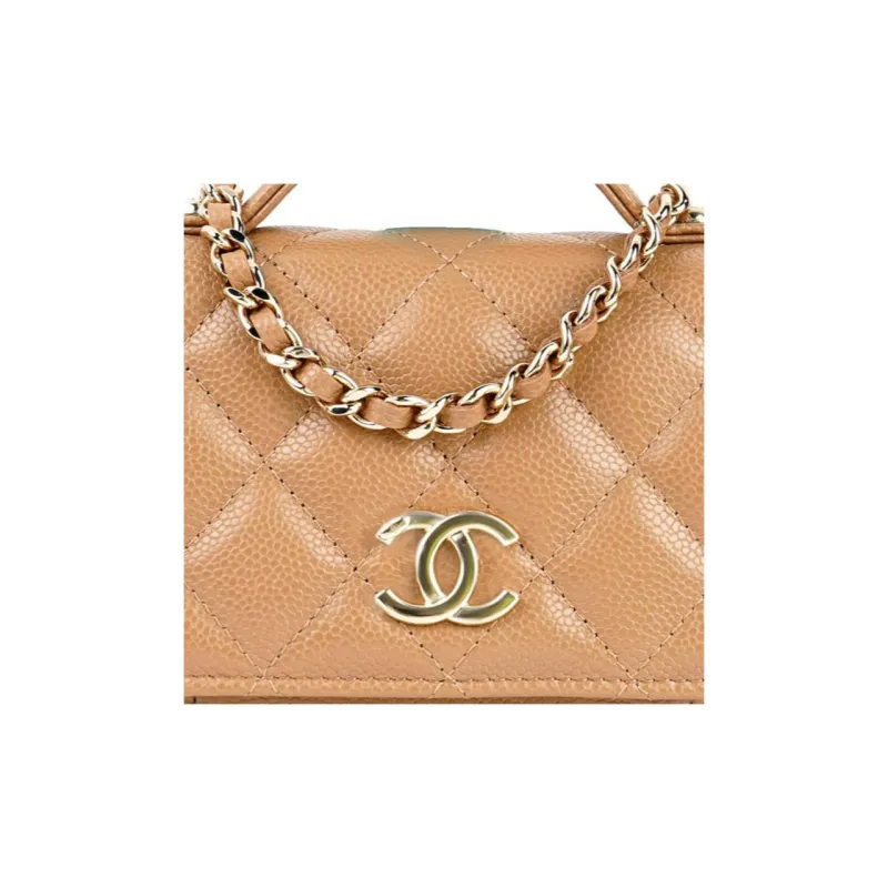 CHANEL Grain Embossed Litchi Grain Calfskin Messenger Bag, Crossbody, One Shoulder Handbag Women's Milk Tea-3