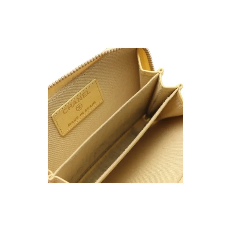 CHANEL Leather Wallet Coin Purse Unisex Yellow-3