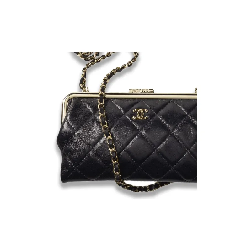 CHANEL Sheepskin One Shoulder Crossbody Clutch Women's Black-2
