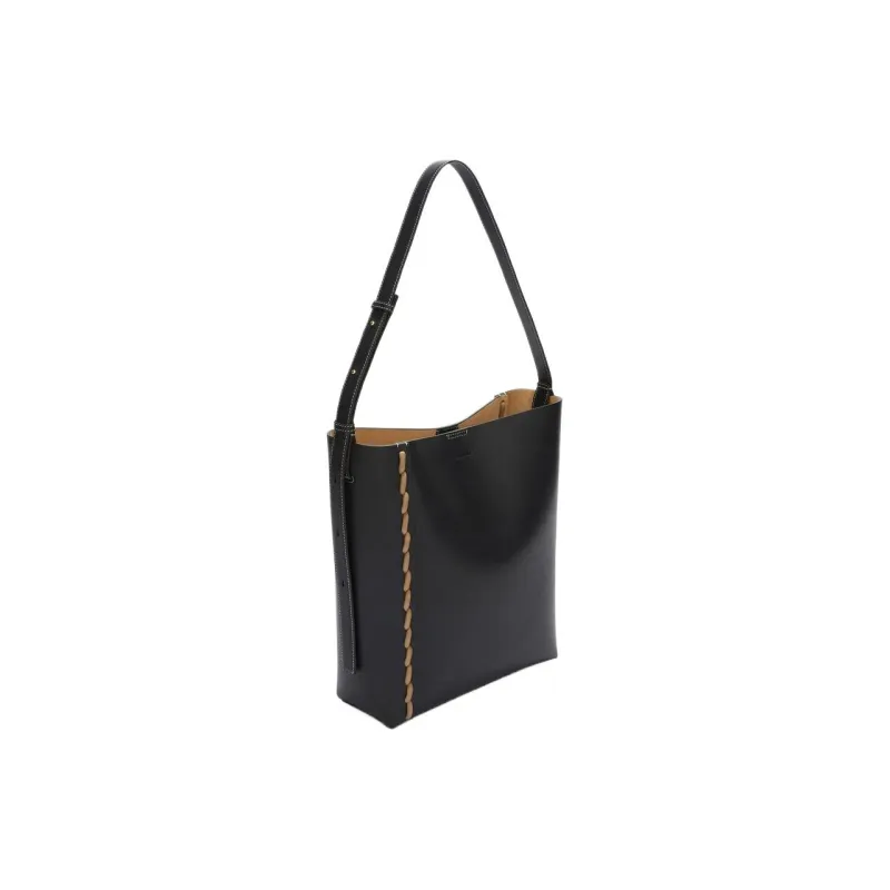 JIL SANDER Calfskin One Shoulder Handbag Medium Size Women's Black-1