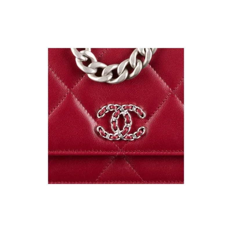 CHANEL 19Bag Lambskin Gold Silver And Ruthenium Colored Metal Shoulder Bag, Crossbody Bag Women's Burgundy-4