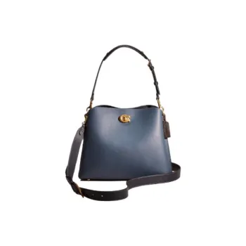COACH Willow Polished Pebbled Leather Tote Bag Shopping Bag Handbag Shoulder Bag Large Size Women's Azure Blue