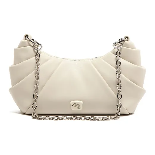 MICOCAH PU Croissant Bag, Shoulder Bag, Crossbody Bag, Handbag Women's Cream Chestnut Coffee/Boba White/Black Currant-3