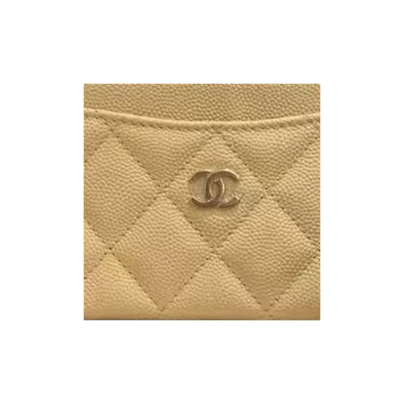 CHANEL Caviar Cow Leather Coin Purse, Wallet, Card Holder Women's Yellow-1