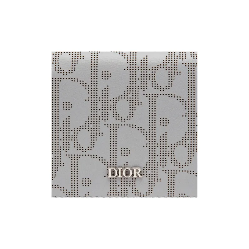 DIOR Leather Card Holder Coin Purse Men's Silver-3