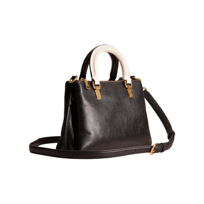 COACH Polished Pebbled Leather Tote Bag Portable Crossbody Bag Shoulder Bag Large Size Women's Black-1