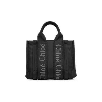 Chloe Woody Nylon Tote Bag Shopping Bag Shoulder Bag Crossbody Bag Handbag Small Size Women's Black