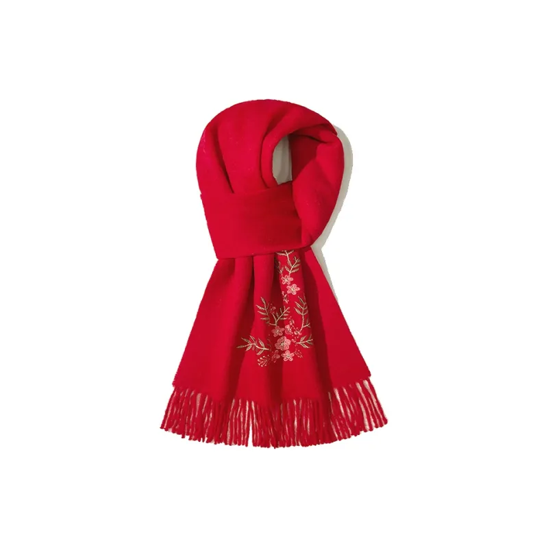 Shanghai Story 100% Sheep Wool Knit Scarves Women's A Cut Plum-1