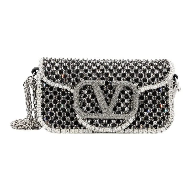 Valentino Locò Leather Shoulder Bag Women's Silver-0