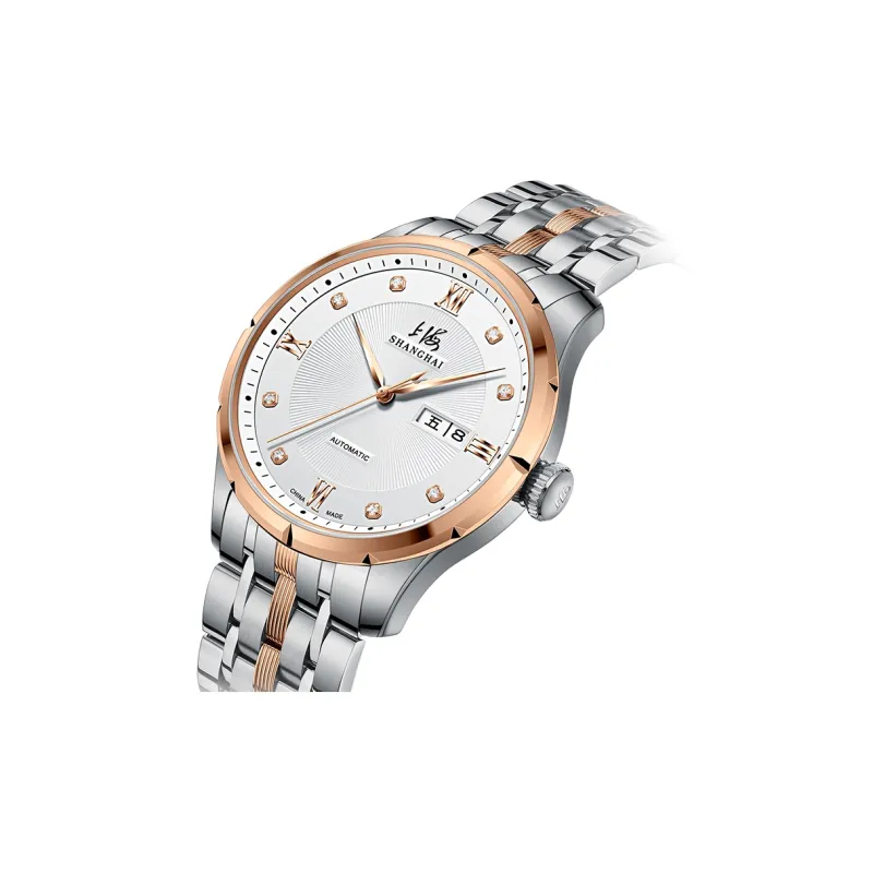 SHANGHAI National Automatic Mechanical Movement Steel Strap Watch Unisex White Dial-40