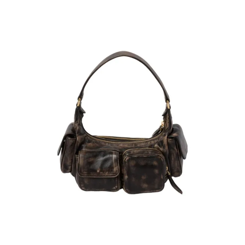 MIU MIU Soft Sheep Leather Hobo Shoulder Bag Handbag Unisex Sand & Coffee-2