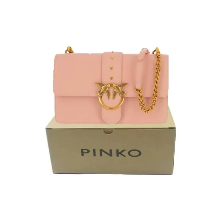 PINKO Cow Leather Patchwork With Fabric Swift Bag Envelope Bag Shoulder Bag Crossbody Bag Women's Flesh Pink-4