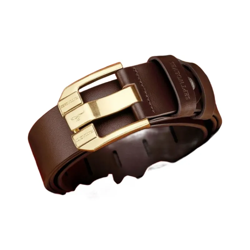 SEPTWOLVES Middle Aged Youth Casual Pin Buckle Cow Leather Leather Belts Men's Width  3.8CM-2