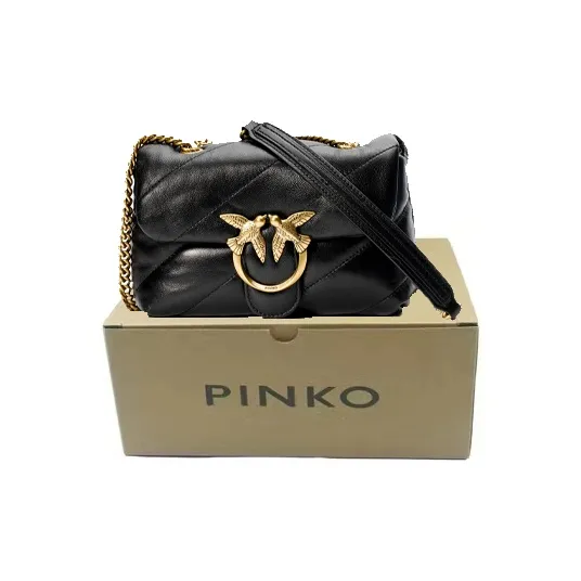 PINKO Puff Sheepskin Crossbody Bird Bag Swan Bag Shoulder Bag Women's Black Gold-7