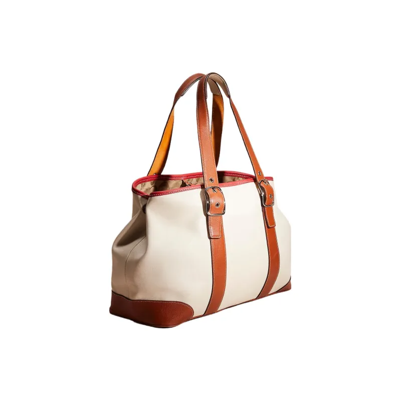 COACH Hamptons Leather Tote Bag Shopping Bag Handbag Large Size Women's White/Beige-1
