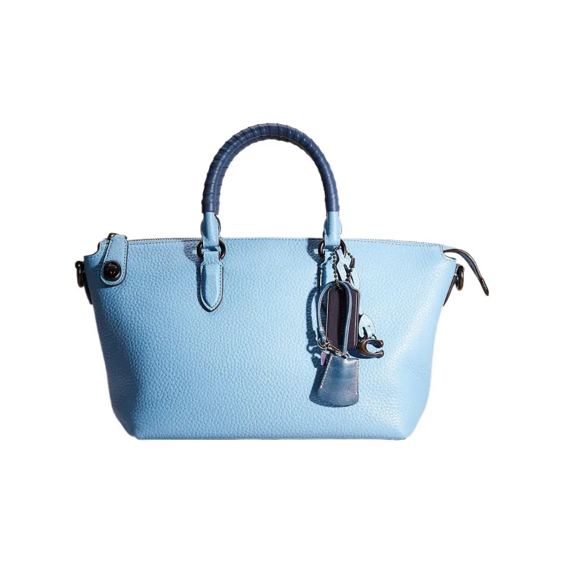 COACH Cara Soft Pebbled Leather Dumpling Bag, Shoulder Bag, Crossbody Bag, Handbag Large Size Women's Sky Blue-0
