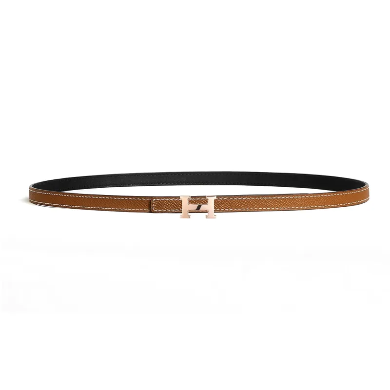 HERMES Swift And Epsom Calfskin Leather Belts Women's Black Width 1.3cm-1