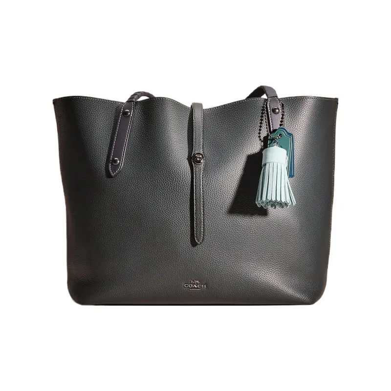 COACH Market Tote Polished Pebble Leather Tote Bag, Shopping Bag, One Shoulder Handbag Large Size Women's Marine Blue-0