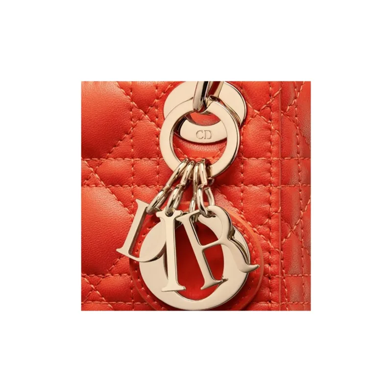 DIOR Lady Dior Sheepskin Shoulder Bag Crossbody Bag Handbag Mini Women's Bright Orange-4