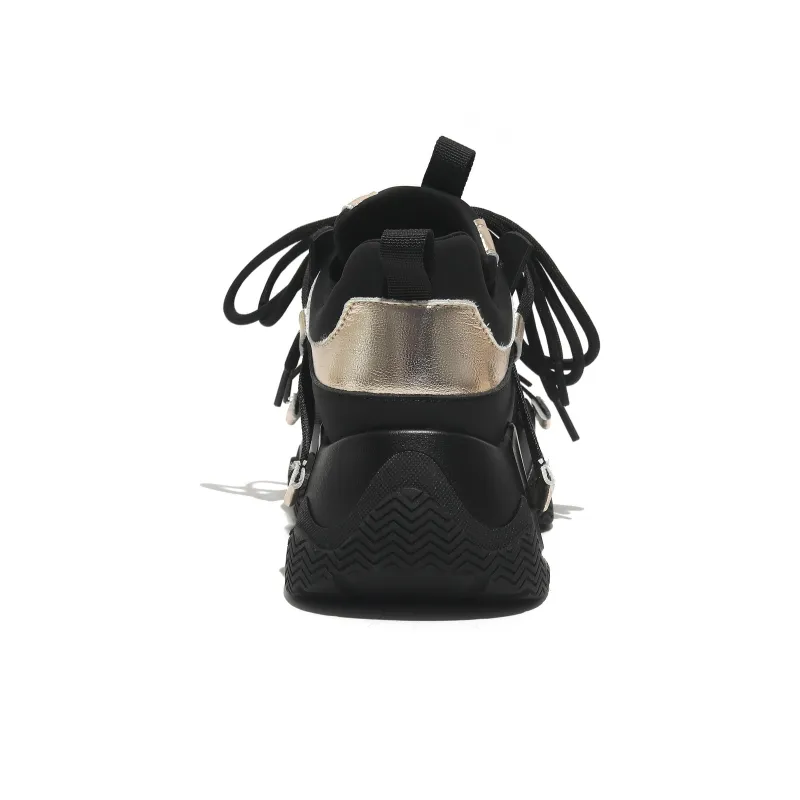 FAICCIA Height Increasing Abrasion Resistant Lightweight Slip Resistant Low Top Chunky Sneakers Women's Black-26