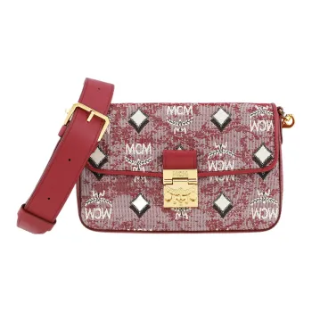 MCM Jacquard Fabric, Nappa Leather Crossbody Bag, Shoulder Bag Trumpets Women's Red