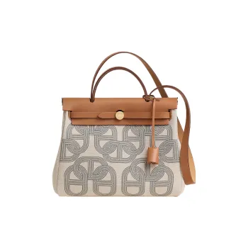 HERMES Herbag Zip H Plume Canvas Bag Handbag Shoulder Bag Crossbody Bag Women's Beige & Brown