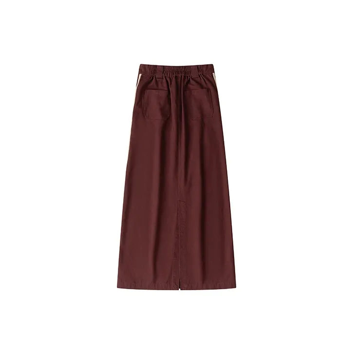 UNRETRO Casual Long Skirts Women's Burgundy-1
