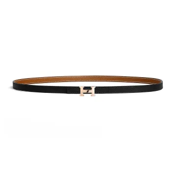 HERMES Swift And Epsom Calfskin Leather Belts Women's Black Width 1.3cm