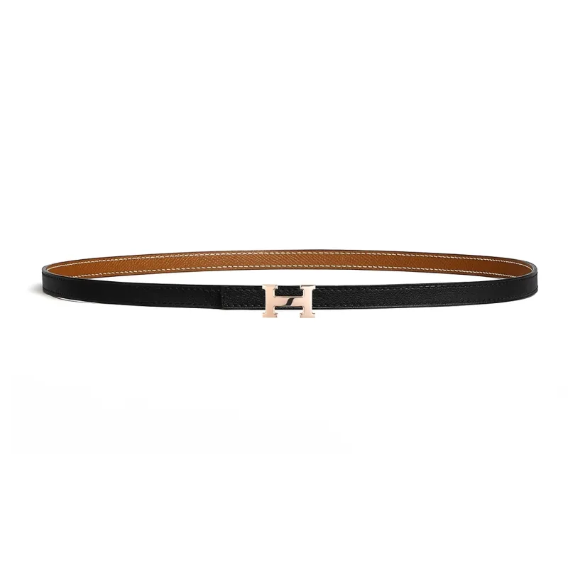 HERMES Swift And Epsom Calfskin Leather Belts Women's Black Width 1.3cm-0