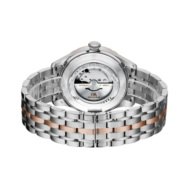 SHANGHAI National Automatic Mechanical Movement Steel Strap Watch Unisex White Dial-42