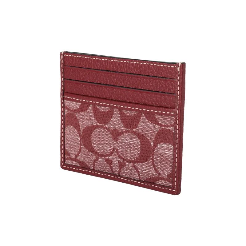 COACH Card Case Canvas With Leather Card Holder Mini Women's Burgundy-1
