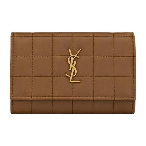 SAINT LAURENT CASSANDRE Sheepskin Card Holder Wallet Small Size Women's Dark Brown