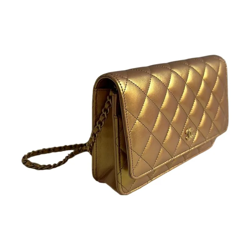 CHANEL WOC Grain Bright Calfskin Shoulder Bag, Crossbody Bag Women's Gold-1