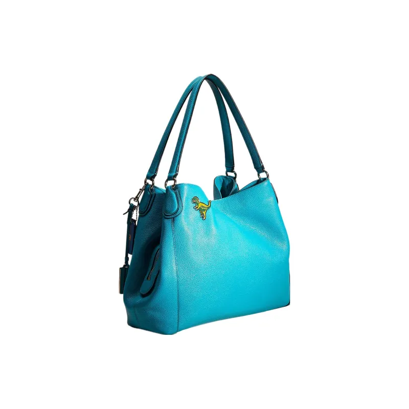 COACH Edie Leather Tote Bag Shopping Bag Handbag Shoulder Bag Large Size Women's Azure Blue-1