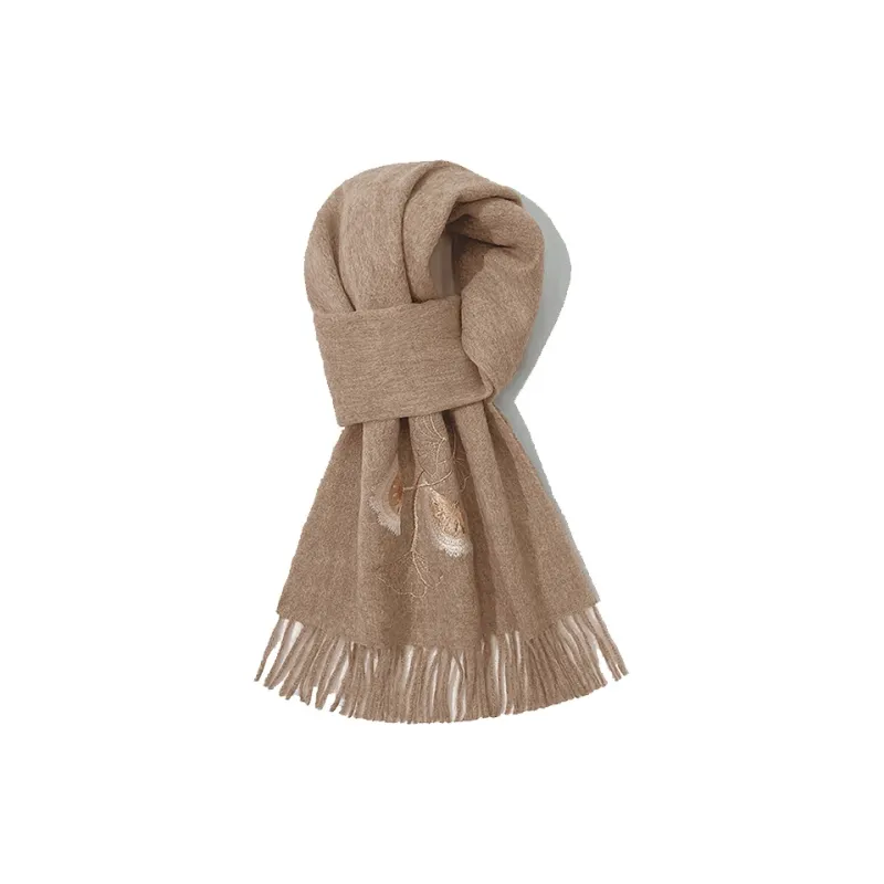 Shanghai Story 100% Sheep Wool Knit Scarves Women's Ginkgo Leaf-1