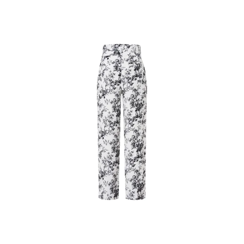 MO&CO Casual Pants Women's White With Black Floral-1