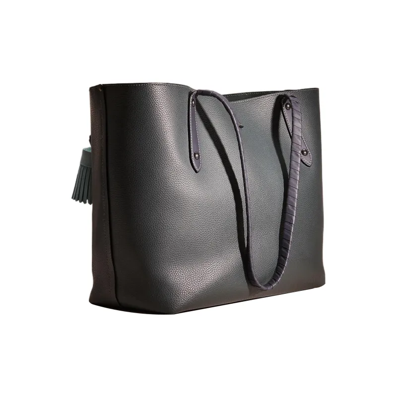 COACH Market Tote Polished Pebble Leather Tote Bag, Shopping Bag, One Shoulder Handbag Large Size Women's Marine Blue-1