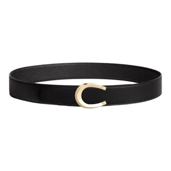 HERMES C Shaped Double Sided Smooth Buckle Leather Belts Men's Black Width  3.8CM