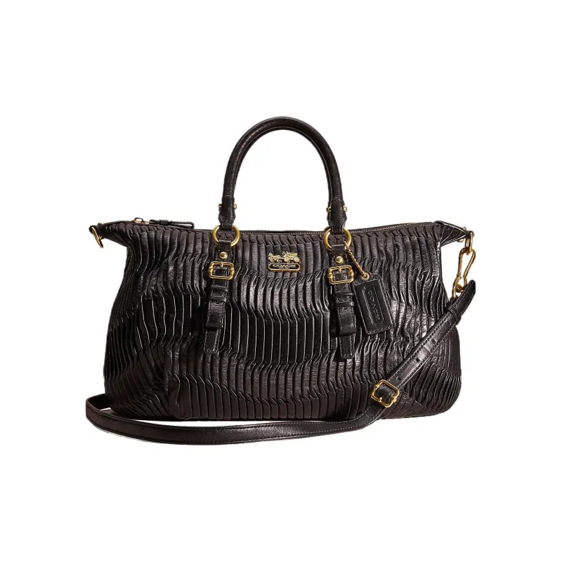 COACH Madison Leather Briefcase Shoulder Bag Crossbody Bag Handbag Large Size Women's Brass/Black-0