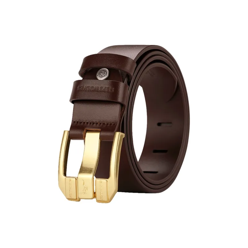 SEPTWOLVES Middle Aged Youth Casual Pin Buckle Cow Leather Leather Belts Men's Width  3.8CM-1