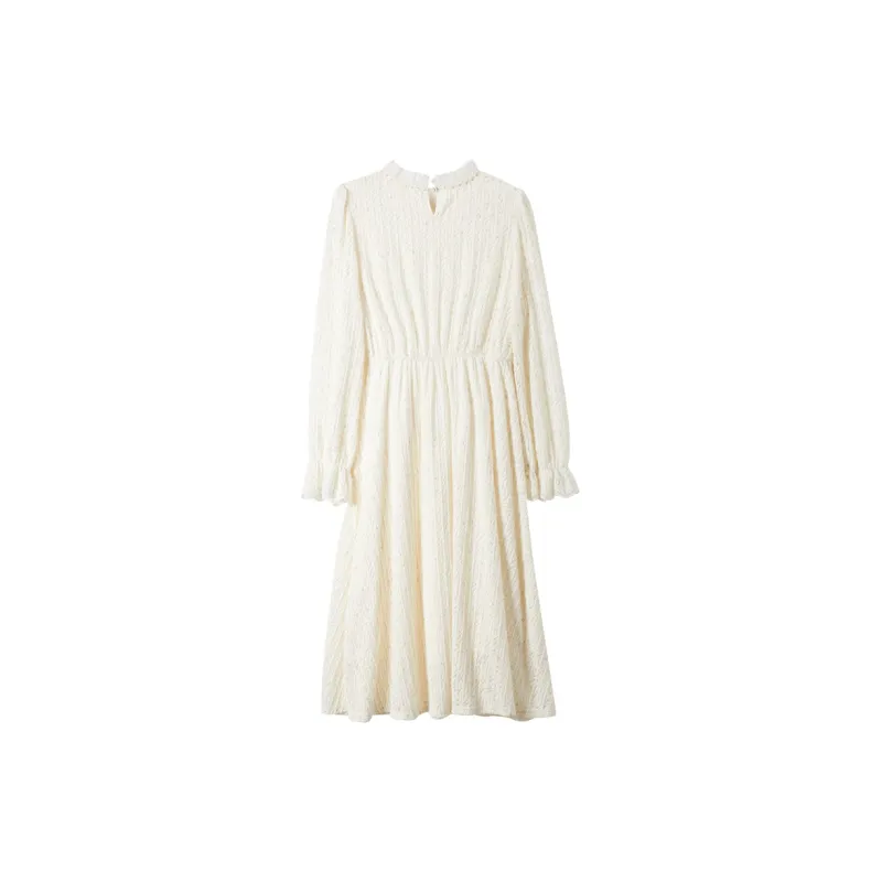 XIANGYING Long Sleeved Dress Women's Beige-1