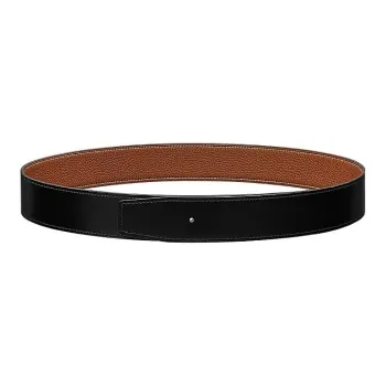 HERMES Calfskin Leather Belts Men's Black/Brown Width  3.8cm