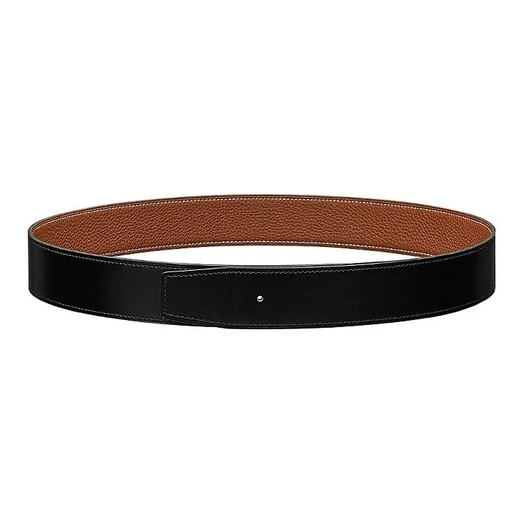 HERMES Calfskin Leather Belts Men's Black/Brown Width: 3.8cm-0