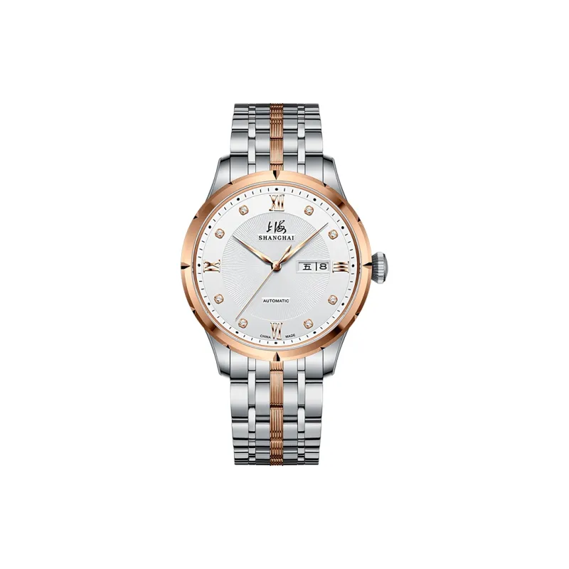 SHANGHAI National Automatic Mechanical Movement Steel Strap Watch Unisex White Dial-39