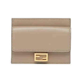 FENDI Baguette Leather Wallet, Card Holder Women's Dove Gray