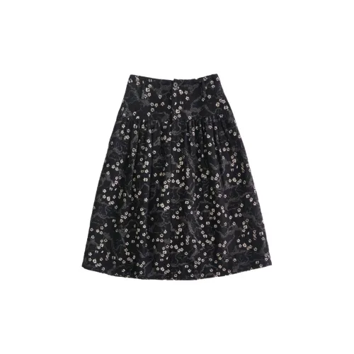 STILL WALKING Casual Long Skirts Women's Black/White Small Flower